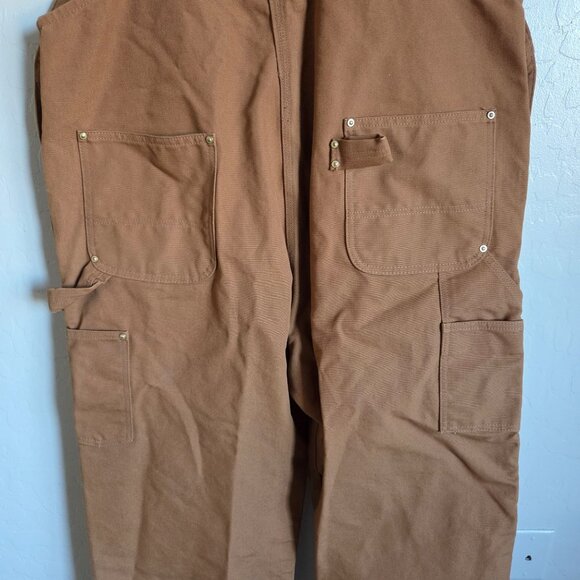 Carhartt Canvas Duck Bib Work Overalls Double Knee Size Mens 42x32 R01 BRN Brown - Picture 7 of 11